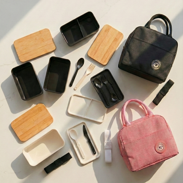 Bento Box Estilo Japonés con Tapa de Bambú | + Bolso Térmico de Regalo